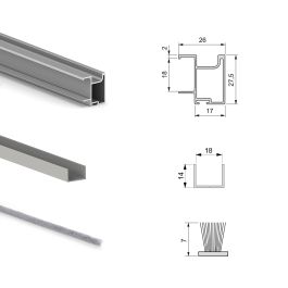 Emuca Kit de quincaillerie pour armoire à 2 portes coulissantes avec fermeture souple Placard 74, Modèle de poignée Sharp, épaisseur 18mm, panneaux non inclus, Anodisé mat
