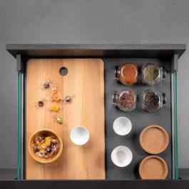 Emuca tiroir Extérieur Vertex 40kg côtés en verre 93mm de haut, 450mm de profondeur, Acier & Aluminium et Verre, Gris Anthracite