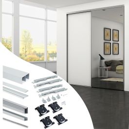 Emuca Kit de ferrures pour Placard 81 2 coulissants et fermeture souple, profilé Wave, épaisseur 16mm, panneaux non inclus, Anodisé mat