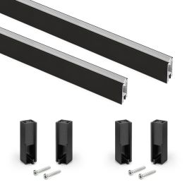 Emuca Lot de 2 rails de penderie Luxe de 0,75 m de long avec supports, Aluminium et Plastique, Peint en noir texturé