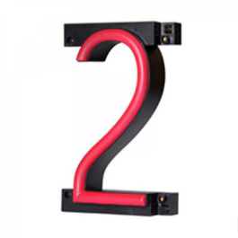 Lettre lumineuse LED Neon Numéro 2, Largeur 84mm, Hauteur 161mm, Profondeur 38mm