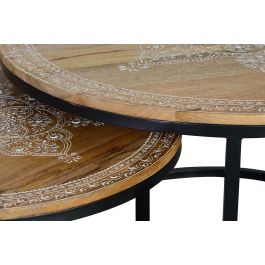 GINER Y COLOMER Table basse en bois de manguier avec pieds en métal, couleur naturel et noir - Set de 2 tables (grande: Ø80 x 48 cm, petite: Ø60 x 40 cm)
