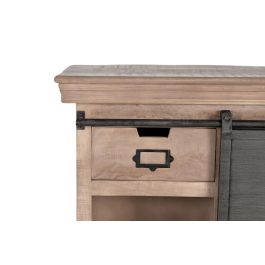 GINER Y COLOMER Console industrielle en bois de manguier avec 2 tiroirs et 1 porte coulissante, pattes métal, finition naturelle - Dimensions du caisson : 66 cm