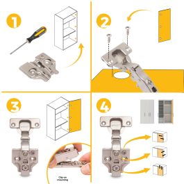 Emuca Lot de 20 charnières droites X91N avec embases à visser, Hauteur 0, Acier, Nickelé
