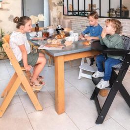 BEBECONFORT TIMBA + coussin Chaise haute bébé, Chaise bois évolutive, de 6 mois a 99 ans, Chaise Bois et coussin beige