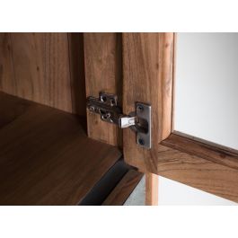 Giner y Colomer Buffet en bois d'acacia massif avec éclairage LED, 3 portes et 3 tiroirs, ameublement de rangement 110 cm