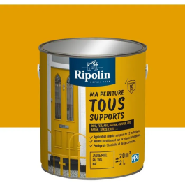 Ripolin - Peinture Multi-Supports Jaune Miel RAL 1004 Mat, 2 Litres - Bois, Fer, Béton, PVC, Résiste aux UV et Intempéries