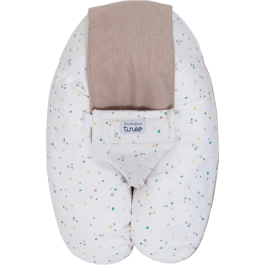 Tineo MultiRelax - Coussin de maternité, allaitement et transat bébé 3-en-1 - Réversible et déhoussable - Tissu éponge - Motifs Noisette et Pois