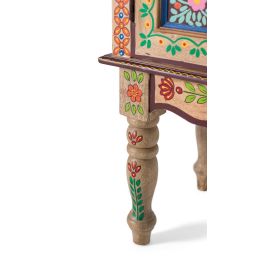 GINER Y COLOMER GC-Artisan Buffet d'Entrée en Bois de Mango avec Décoration Florale Peinte à Main - 3 Tiroirs et 2 Portes - 22x83x40 cm