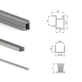 Emuca Kit de quincaillerie pour armoire à 2 portes coulissantes avec fermeture souple Placard 74, Modèle de poignée Sharp, épaisseur 19mm, panneaux non inclus, Anodisé mat