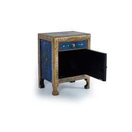 GINER Y COLOMER - Table de nuit en bois de manguier multicolore, 1 porte et 1 tiroir, peinture à la main, 60x46x34 cm