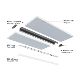 HORST Profilé Aluminium KIMERA Anodisé Argent avec Diffuseur Opal, Tapons et Clips de Fixation 2,02M