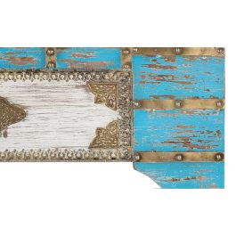 GINER Y COLOMER Table basse en bois de manguier vieilli bleu et blanc, dessus en verre transparent, design rustique artisanal, 150 x 90 x 46 cm