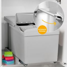 Emuca Poubelle de recyclage pour fixation inférieure et extraction automatique dans caisson de cuisine 1x16litres 2x7,5litres, Plastique gris