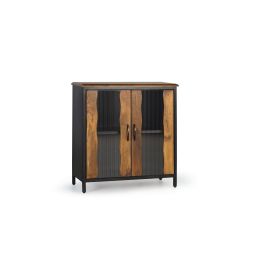 GINER Y COLOMER Buffet Industriel en Bois de Mango et Métal Noir, 2 Portes, Dimensions 90 x 87 x 37 cm, Couleur Noir et Naturel