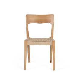 GINER Y COLOMER - Lot de 2 chaises en bois de caoutchouc teinté naturel avec dossier haut et assise en corde artisanale crue - Design élégant et fonctionnel