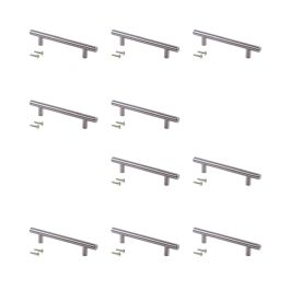 Emuca Lot de 10 poignées pour meubles Orlando, L136mm, entraxe 96mm, Acier, Nickel satiné