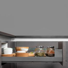 Emuca tiroir Extérieur Vertex 40kg côtés en verre 93mm de haut, 450mm de profondeur, Acier & Aluminium et Verre, Gris Anthracite