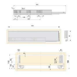 Emuca Kit de tiroirs pour cuisine ou salle de bains Vertex avec réglages 3D, hauteur 93mm, avec panneaux inclus, module 450mm, Gris antracite