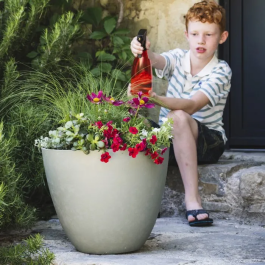 Pot de fleurs rond EDA Element Ø 50 cm (48.8 x 38.4 cm), 47.8 L, système de drainage, intérieur/extérieur, finition kaki grainée, résistant gel/UV, Origine France Garantie