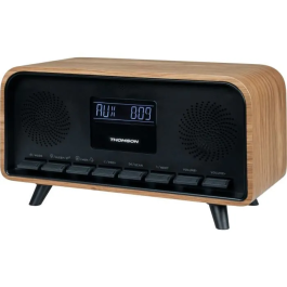 Thomson Radio Réveil Bluetooth Vintage Cosy THO3499550388916 - 30W, Radio FM, Alarme Dual, Écran LCD, Chargeur USB-C, 230V