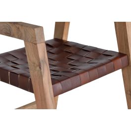 GINER Y COLOMER Chaise en Bois de Manguier et Cuir Naturel Marron - Siège 45x44 cm, Hauteur 47 cm, Dossier 45 cm