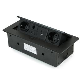 Emuca Multiconnecteur Atom 26 A+C pour bureau, EU, Peint en noir, Acier et Plastique et Zamak.