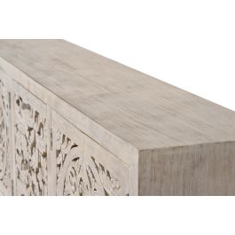 GINER Y COLOMER - Buffet en bois de manguier massif et métal avec 4 portes, 3 tiroirs, finition blanc vieilli - 80 x 190 x 38 cm