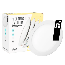 Pack de 5 Plafonniers LED encastrables circulaires BX3 20W 1800lm 6000K blanc froid, 40000h [BX3-1011P5-W]