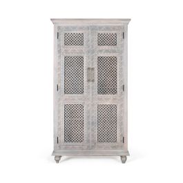 GINER Y COLOMER - Armadio de 2 portes en bois massif de manguier avec finition vieillie, travail artisanal, blanc lavé Precio: 1859.988. SKU: B19952L7SP