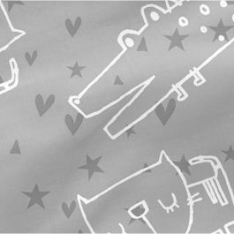 Drap housse HappyFriday MOSHI MOSHI Gris Multicouleur 70 x 140 x 14 cm animaux