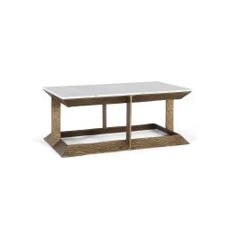 GINER Y COLOMER Table centrale design avec plateau en marbre et base en aluminium, 107 x 60 x 40 cm, blanc et doré