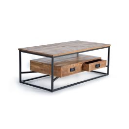 GINER Y COLOMER - Mesa de Centro - Table basse en bois de manguier et métal de style industriel avec 2 tiroirs - 120 x 60 x 45 cm - Coloris Naturel