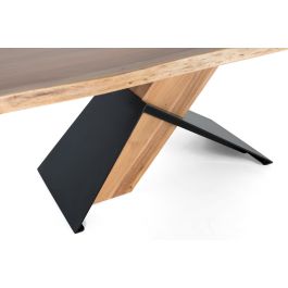 GINER Y COLOMER - Table de salle à manger rectangulaire en bois d'acacia et métal 200x100x76 cm - Couleur naturel et noir - Avec nœuds et veines naturels