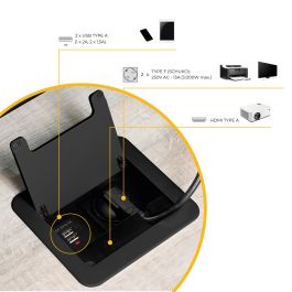 Emuca Multiconnecteur Atom 14 pour bureau, EU, Peint en noir, Acier et Plastique et Aluminium.