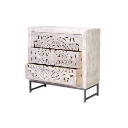 GINER Y COLOMER Buffet 3 tiroirs en bois de manguier et métal, finition blanc vieilli et piètement gris, 80x80x35 cm