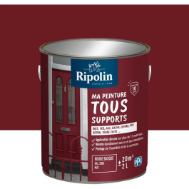 Ripolin Peinture Multi-Supports Couleur Rouge Basque RAL 3004 Mat 2 Litres - Pour Bois, Métal, Béton - Résistante aux UV et Intempéries