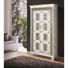 GINER Y COLOMER Armoire en Bois de Manguier Blanc Vieilli avec Finition Craquelé et Détails en Bronze