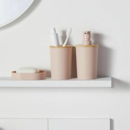 Today Ensemble de 6 accessoires de bain - Distributeur de savon, gobelet, porte-brosse à dents, porte-savon, brosse WC, poubelle - Rose