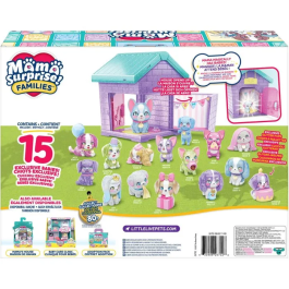 Little Live Pets - Coffret Fête des Chiots Mama Surprise - 1 Maman et 15 Chiots Jouets, Niche à Personnaliser et Autocollants - À Partir de 5 Ans
