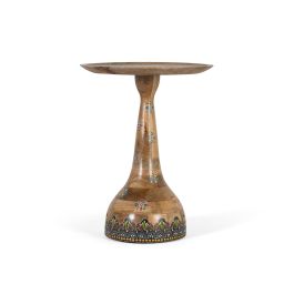 GINER Y COLOMER Table d'appoint ronde en bois de manguier avec détails peints à la main - Dessus floral artisanal, base tournée - Hauteur 57 cm Precio: 251.988. SKU: B18T3CYJHV