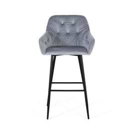 GINER Y COLOMER Lot de 2 tabourets de bar en velours bleu et métal noir, avec assise rembourrée, 69 cm de hauteur, nécessite un montage