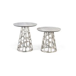 GINER Y COLOMER - Lot de 2 tables basses avec plateau circulaire en marbre et base en aluminium nickelé, gris et aluminium Precio: 479.988. SKU: B15G9H96CD