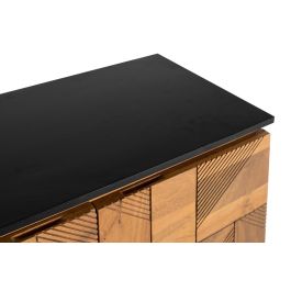 Buffet en Bois de Mango avec Dessus Noir, 4 Portes, Finition Naturelle, Structure Métallique, Design Moderne - 170 cm