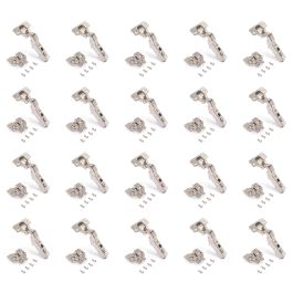 Emuca Lot de 20 charnières coudées X91 à fermeture amortie avec embases à visser, Hauteur 0, Acier, Nickelé