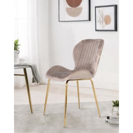 GINER Y COLOMER - Lot de 4 chaises design avec assise en velours gris clair et structure en acier aux finitions dorées - Confortable et élégant - Nécessite un assemblage