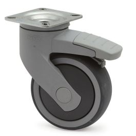 TENTE LEVINA Ø100 Roue Pivotante Ø100mm, Plastique, Bande de Caoutchouc avec Frein, Charge Max 100kg, Idéal Mobilier Hospitalier/Industriel