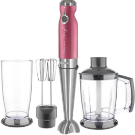Sencor SHB 5604RD-EUE3 Mixeur Plongeant 4 en 1, 1200 W, Lames Titane QuadBlade, Moteur Silencieux, Accessoires Inox (Gobelet 800 ml, Hachoir, Fouet)