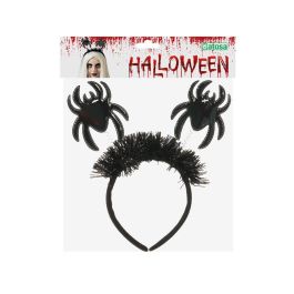 Diadema Araignées pour Halloween Noir Adulte Femme - Ornement avec Deux Araignées à Paillettes et Ressorts Animés