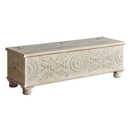 GINER Y COLOMER Baûl coffre de rangement en bois de manguier massif, finition blanc vieilli avec détails en bronze, 150 x 60 x 50 cm Precio: 779.988. SKU: B1DR8A8X3G